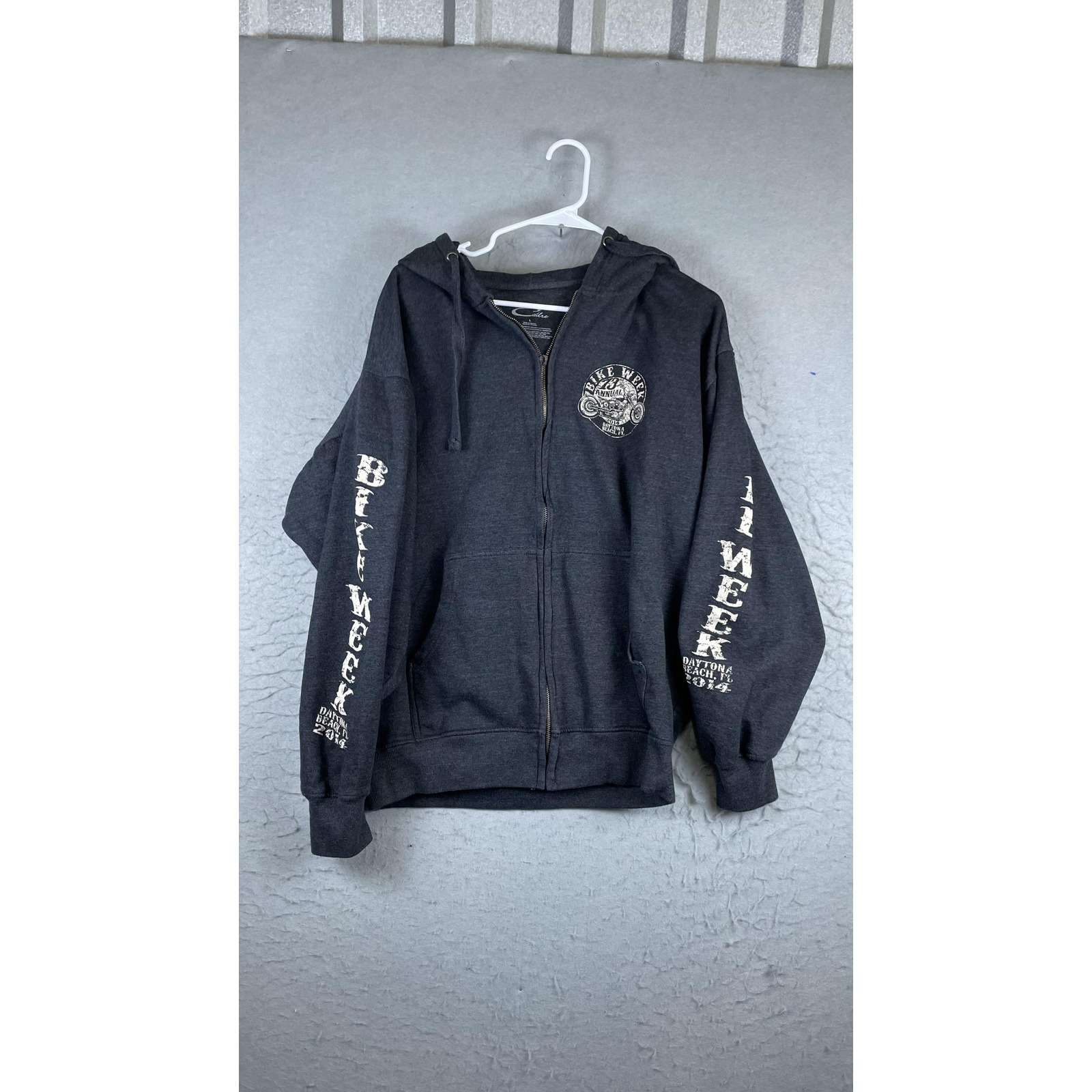 Cadre Hoodie Mens Large Gray Full Zip Bike Week Daytona 2014 Graphic Sweatshirt